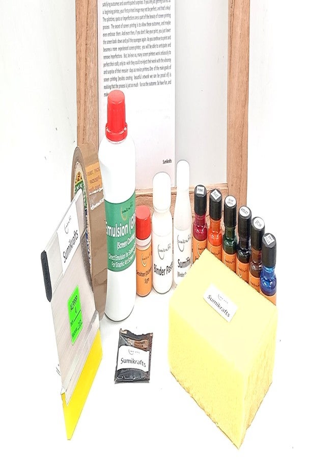 sumikrafts Screen Printing kit for Beginners: 6 Assorted Pigment Dyes+ Screen Printing Wooden Frame 10"x12" pre Stretched mesh no 16 -Graphic Arts,Textile and Apparel (Option 10) - Image 3